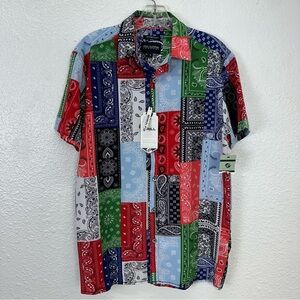 DRILL Handkerchief Bandana Paisley Squares S/S Button Front Shirt Men's colorful